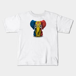 Baby Elephant with Glasses and Andorra Flag Kids T-Shirt